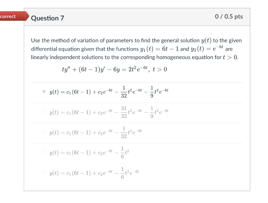 Solved Use the method of variation of parameters to find the | Chegg.com