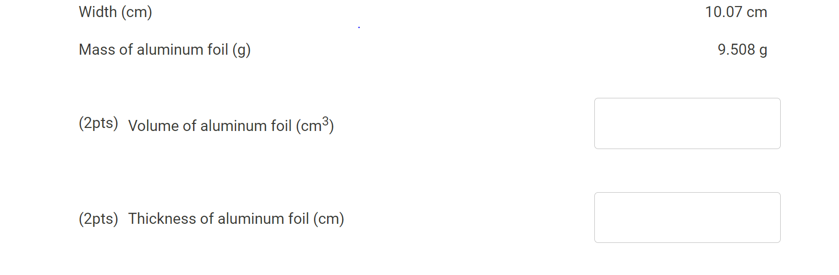 Solved Part F. Density of Aluminum and the Thickness of Foil