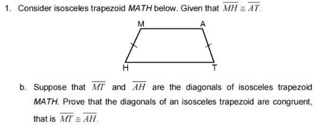 Solved 1. Consider isosceles trapezoid MATH below. Given | Chegg.com