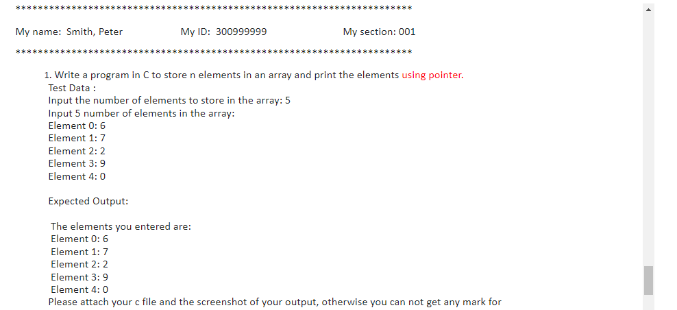 Solved 1. Write a program in C to store n elements in an | Chegg.com
