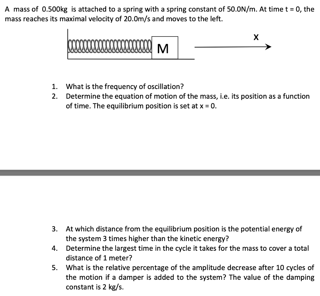 Solved A mass of 0.500kg is attached to a spring with a | Chegg.com