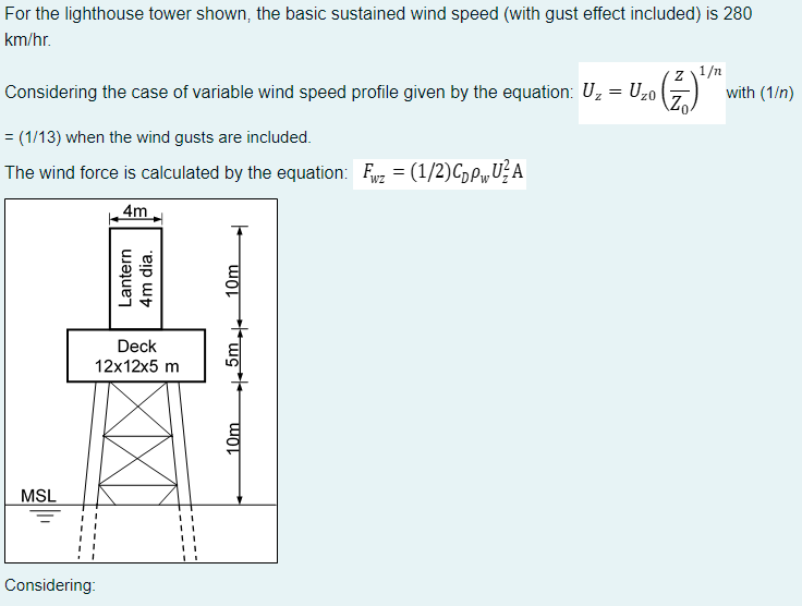 Solved For the lighthouse tower shown, the basic sustained | Chegg.com