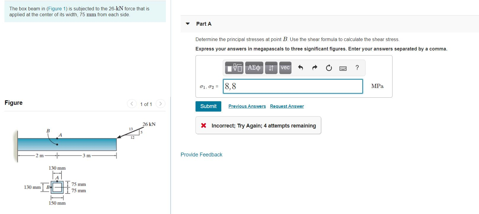 Solved The box beam in (Figure 1) is subjected to the 26-kN | Chegg.com