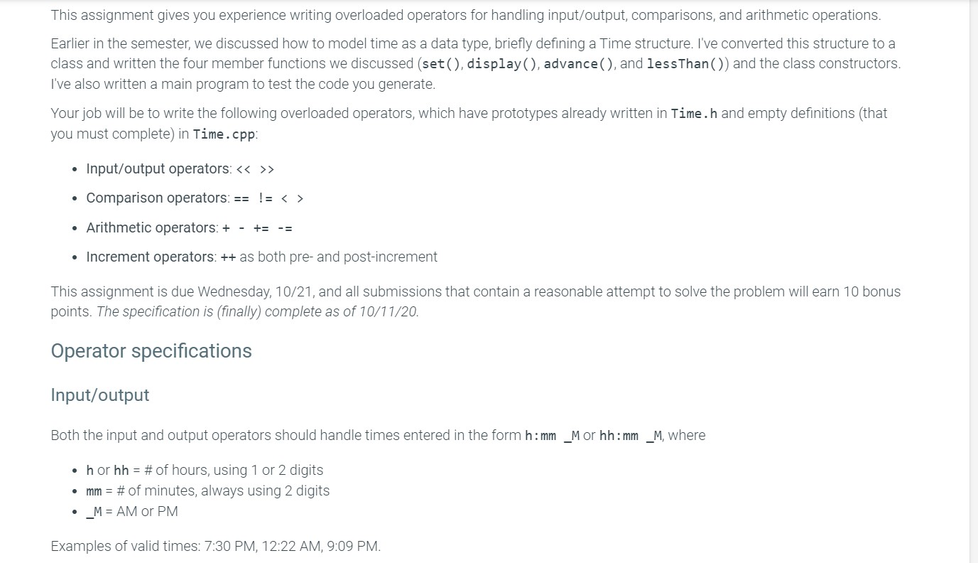 Solved Overloading Operators The input and output operators