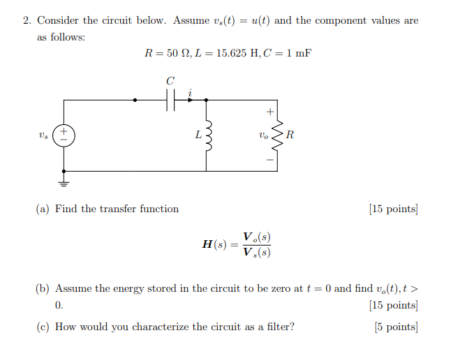 Solved 2 Consider The Circuit Below Assume Vs T U T Chegg Com