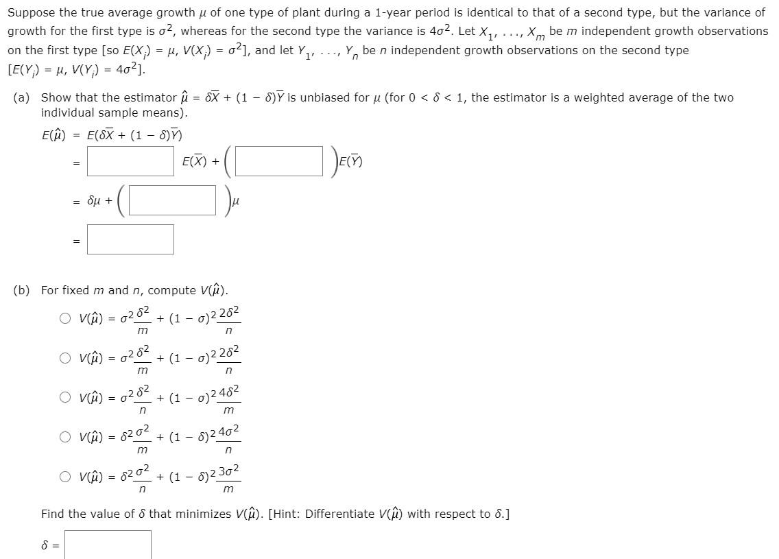 Solved Suppose The True Average Growth U Of One Type Of P Chegg Com