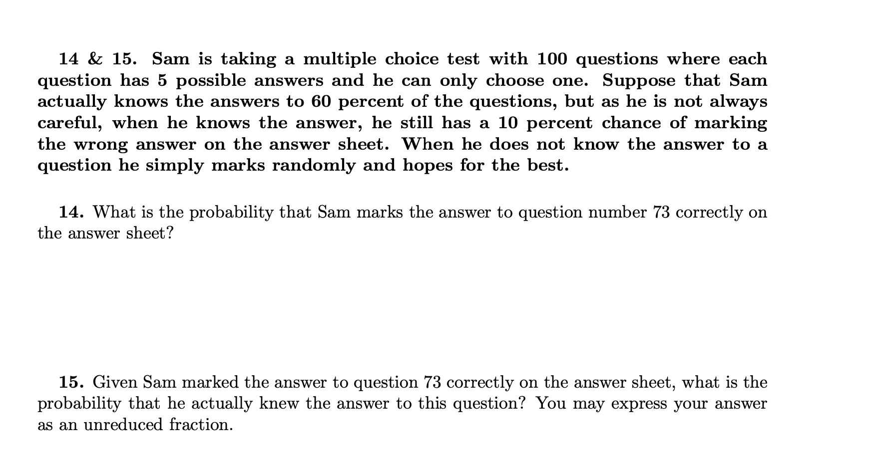 Solved 14 & 15. Sam Is Taking A Multiple Choice Test With 