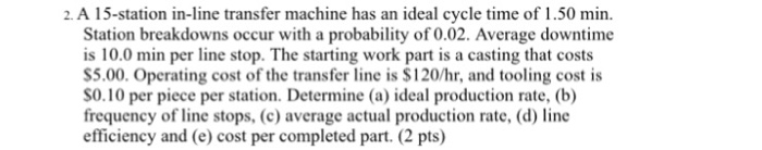 Solved 2. A 15-station in-line transfer machine has an ideal | Chegg.com