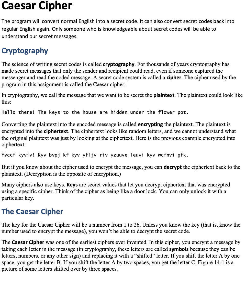 Solved Caesar Cipher The Program Will Convert Normal English Chegg Solved Caesar Cipher The Program Will Convert Normal English Chegg