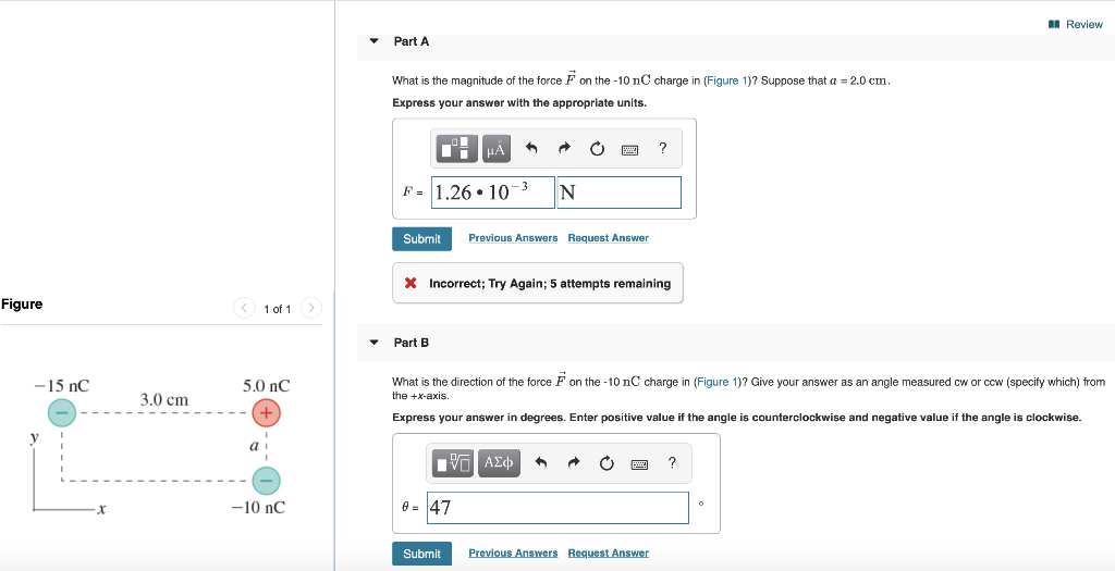 Solved Review Part A What is the magnitude of the force F on | Chegg.com