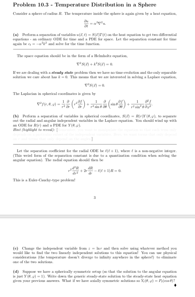 Solved Problem 10.3 - Temperature Distribution in a Sphere | Chegg.com