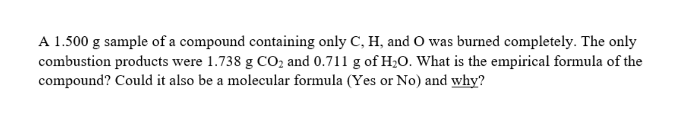Solved A 1.500 g sample of a compound containing only C,H, | Chegg.com