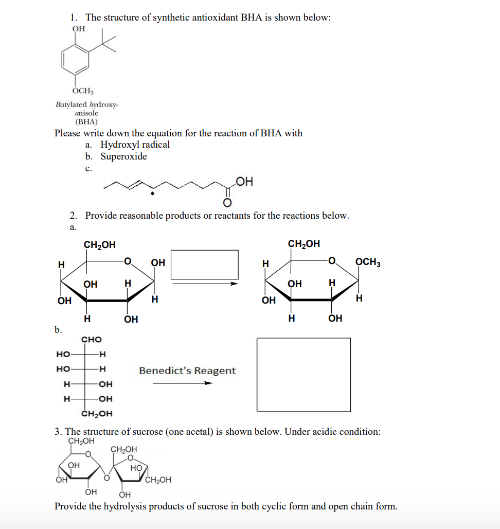 1. The structure of synthetic antioxidant BHA is | Chegg.com