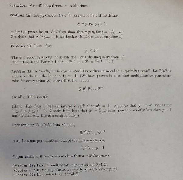 Solved Notation: We Will Let P Denote An Odd Prime Problem | Chegg.com