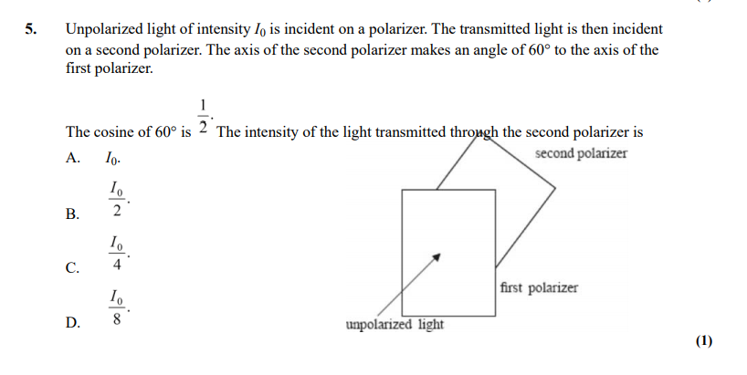 Solved 5. Unpolarized light of intensity I, is incident on a | Chegg.com
