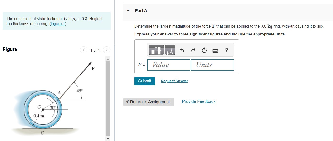 Solved Part A The coefficient of static friction at C is | Chegg.com