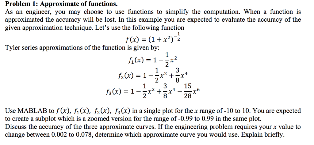 Solved Problem 1: Approximate of functions As an engineer, | Chegg.com