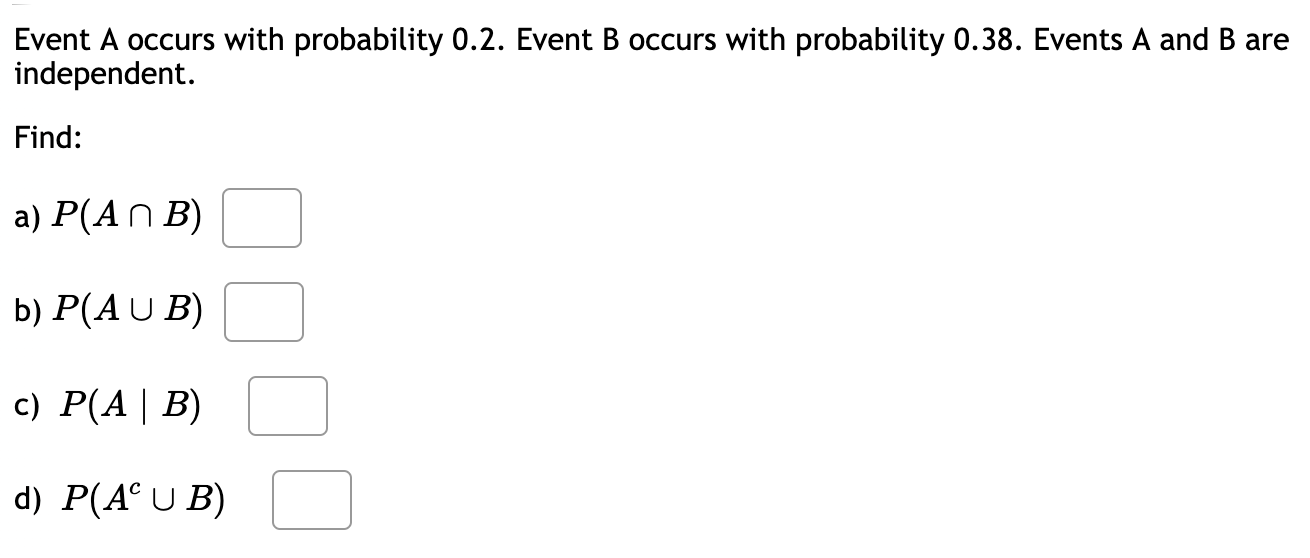 Solved Event A Occurs With Probability 0.2. Event B Occurs | Chegg.com