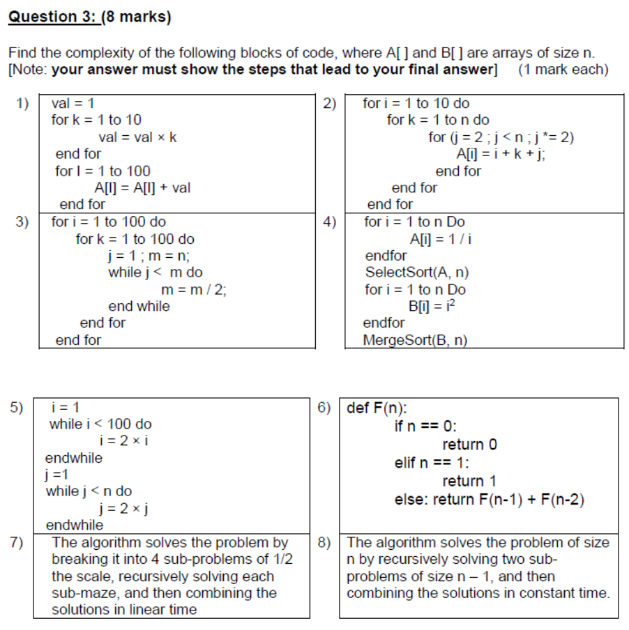 Solved Question 3 8 Marks Find The Complexity Of The F Chegg Com