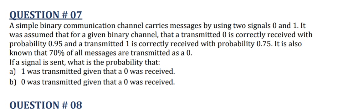 Solved QUESTION \# 07 A Simple Binary Communication Channel | Chegg.com