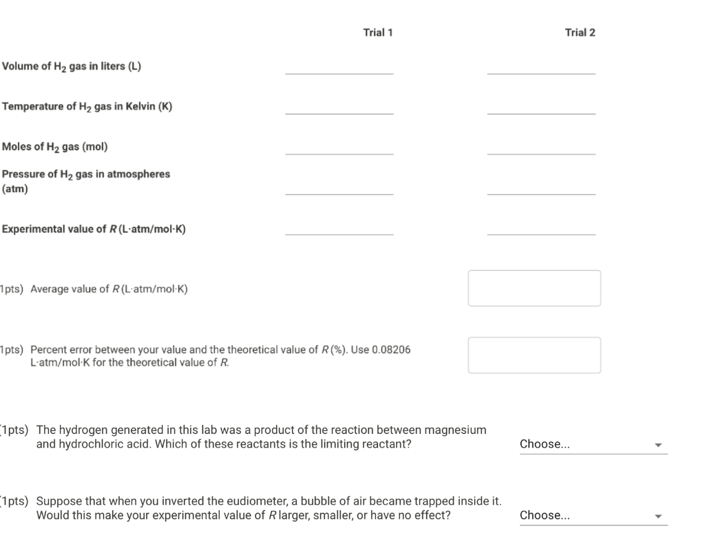 Solved Table 1. Experimental data table Trial 1 Trial 2 | Chegg.com