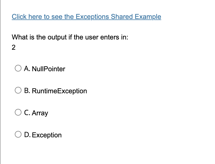 Solved Click here to see the Exceptions Shared Example | Chegg.com