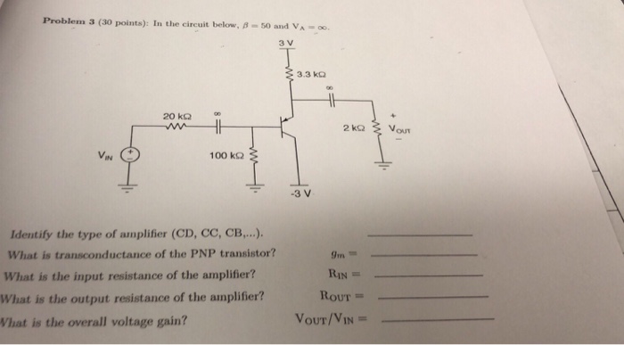 Solved Problem 3 (30 points). In the circuit below, β-50 and | Chegg.com
