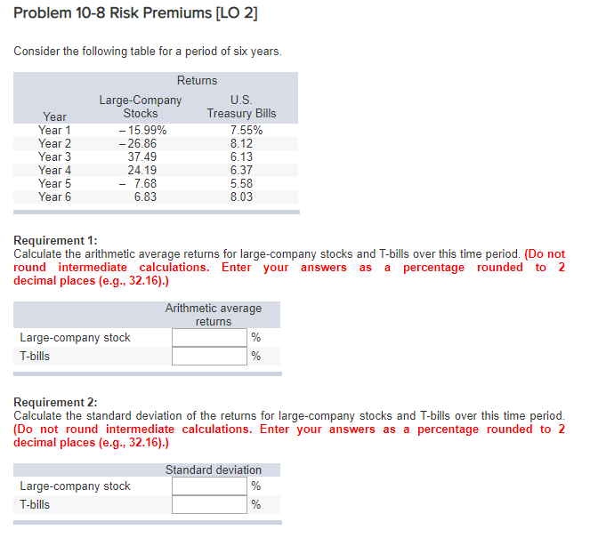 Solved Problem 10-8 Risk Premiums [LO 2] Consider The | Chegg.com