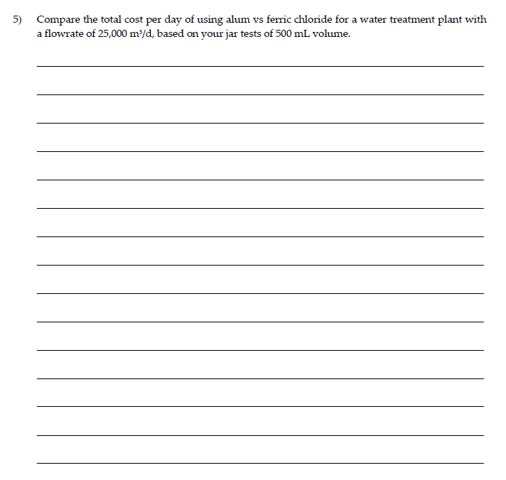 Solved 5) Compare the total cost per day of using alum vs
