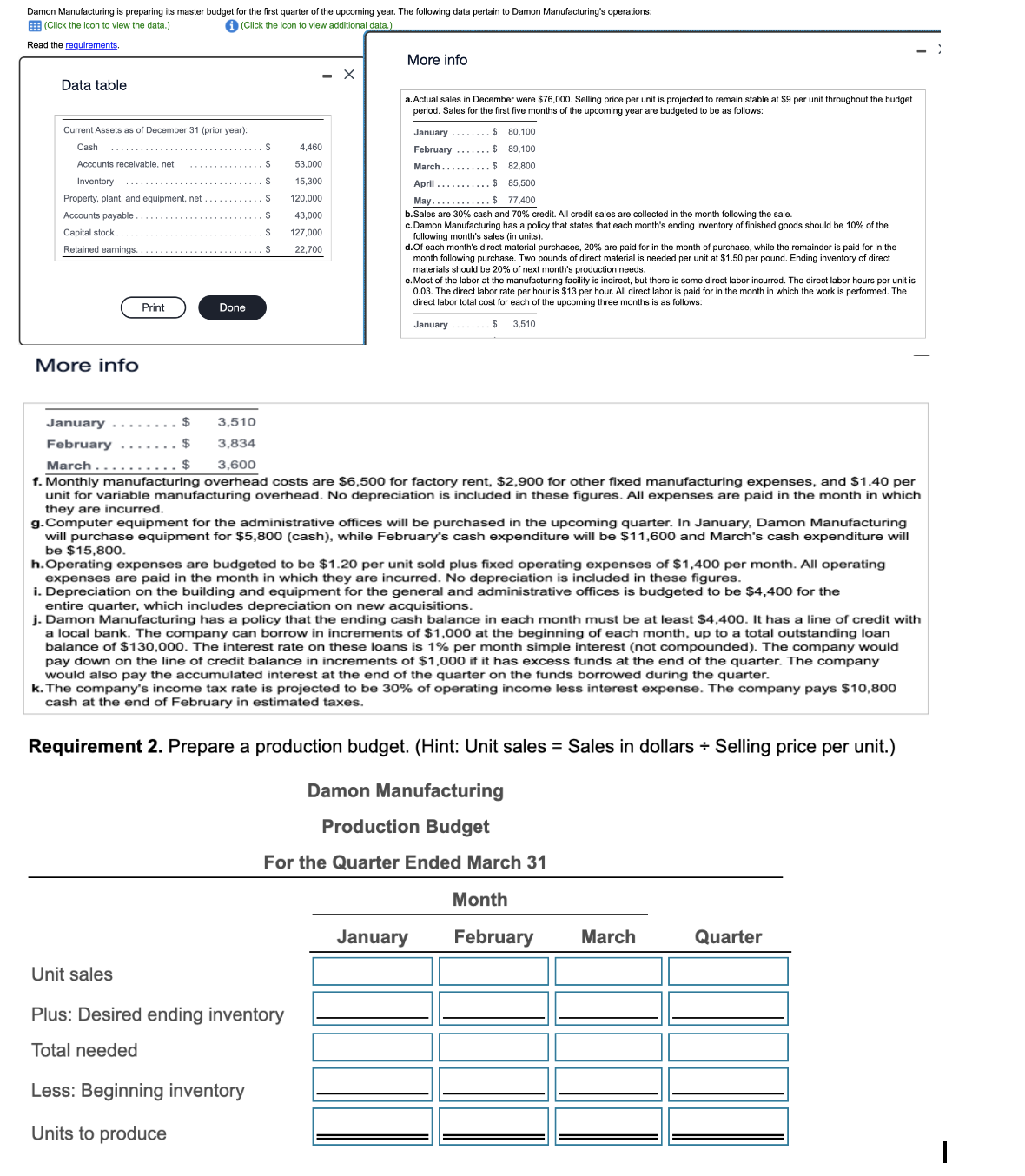 Solved Requirement 2. ﻿Prepare a production budget. (Hint: | Chegg.com