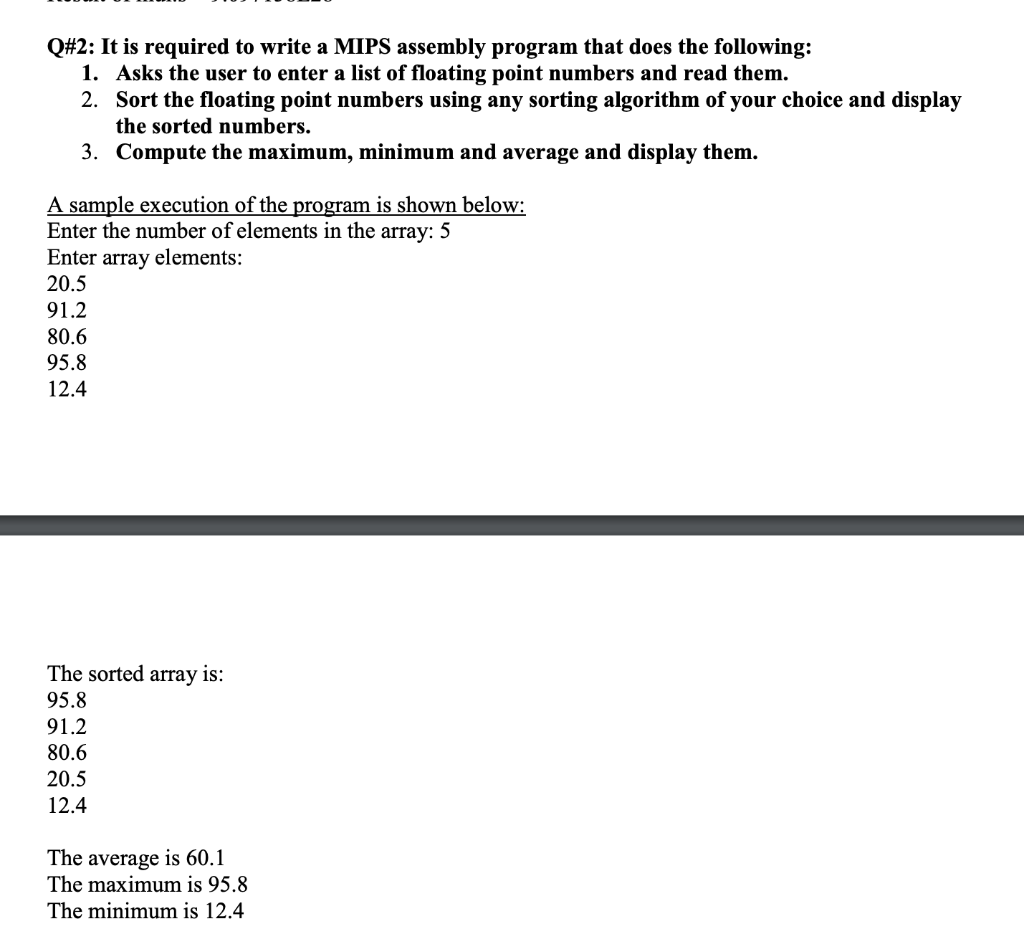 Solved Q#2: It is required to write a MIPS assembly program | Chegg.com