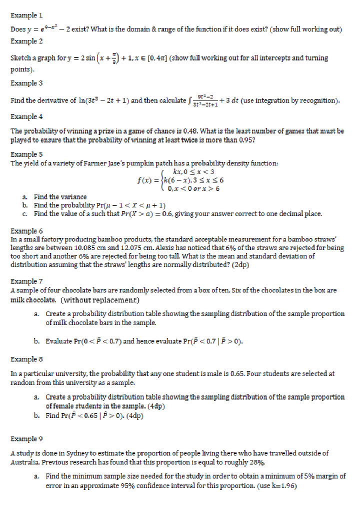 Solved Example 1 Does y = 89-** – 2 exist? What is the | Chegg.com
