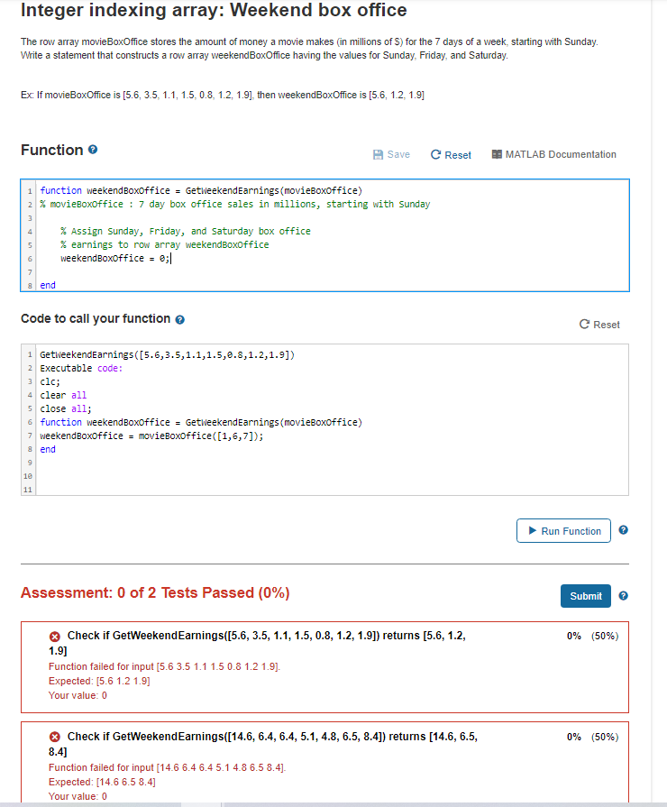 Solved Integer indexing array Weekend box office The row Chegg