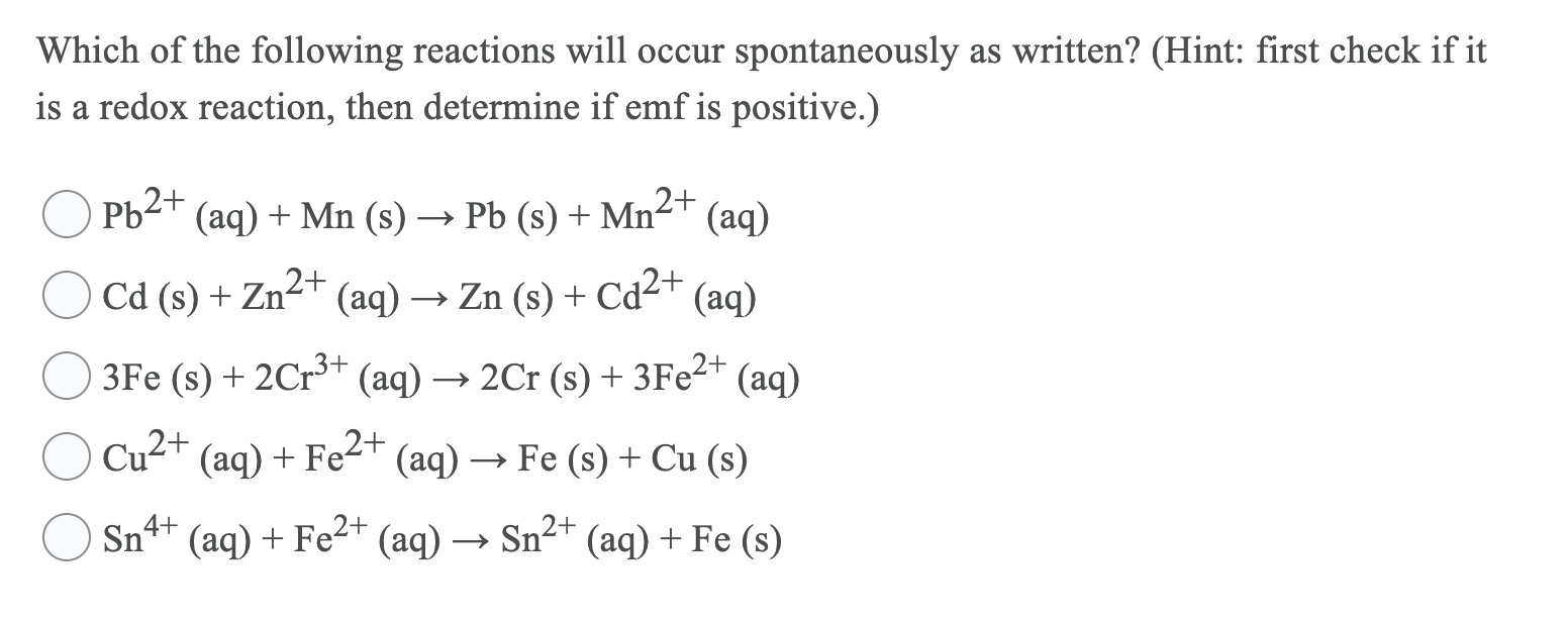 Solved Which of the following reactions will occur | Chegg.com