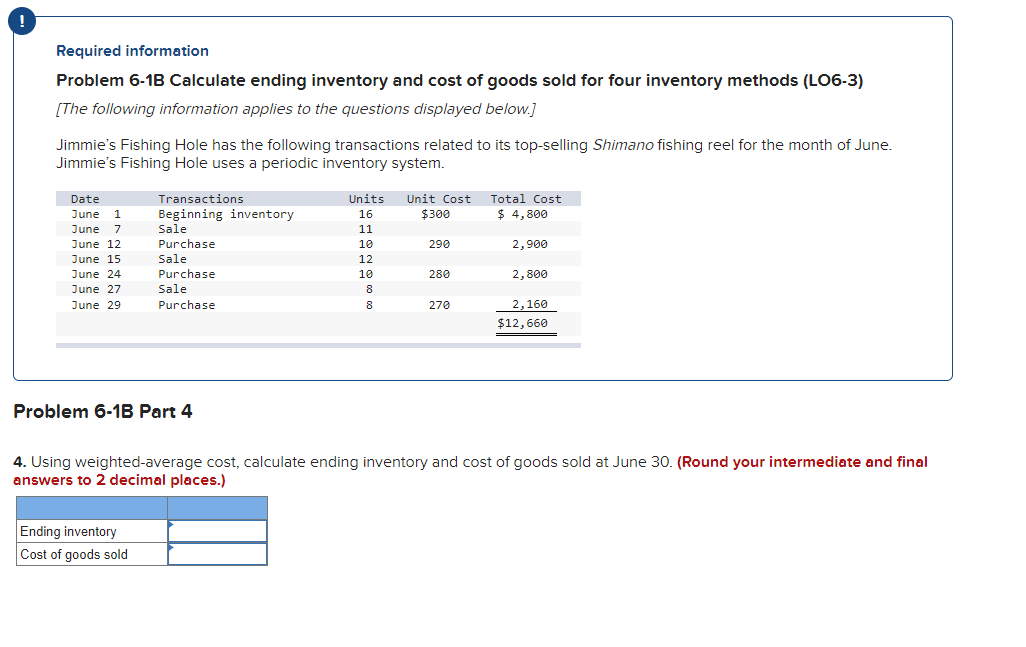 Solved Problem 6-1B Calculate Ending Inventory And Cost Of | Chegg.com