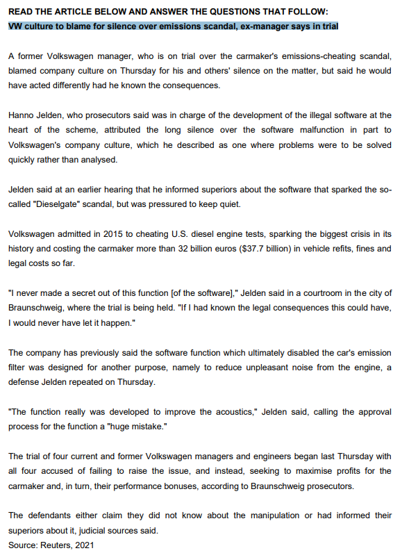 Solved QUESTION THREE [20] As a senior manager, conduct a | Chegg.com