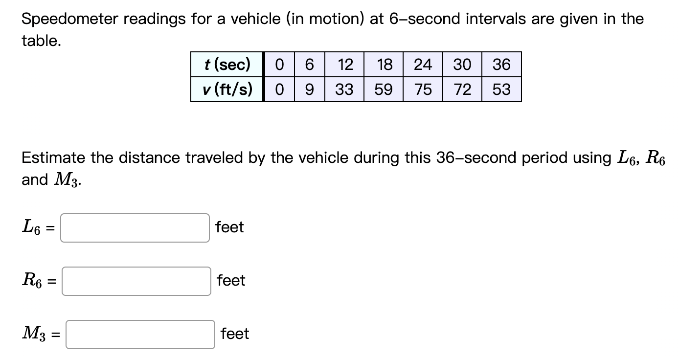 Solved Speedometer readings for a vehicle (in motion) at 6− | Chegg.com