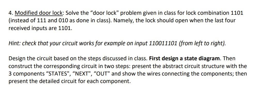 Solved 4. Modified Door Lock: Solve The "door Lock" Problem | Chegg.com