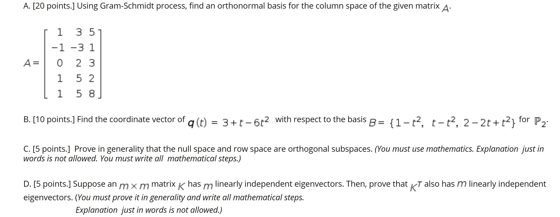 Solved A. [20 points.] Using Gram-Schmidt process, find an | Chegg.com
