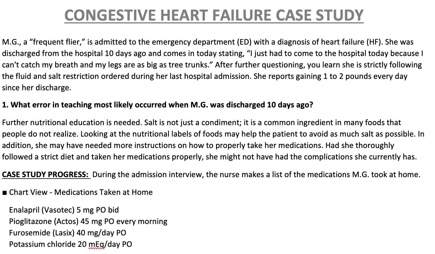 congestive heart failure case study answers