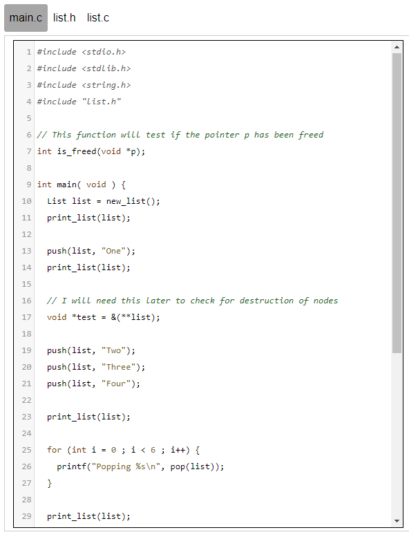 Solved main.c list.h list.c 1 /* List.h */ 2 5 3 struct Node | Chegg.com