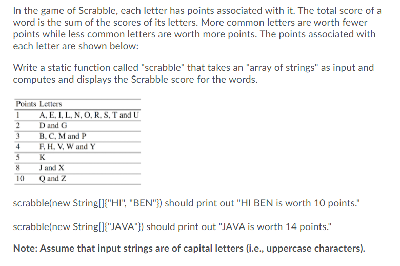 Solved In the game of Scrabble, each letter has points | Chegg.com