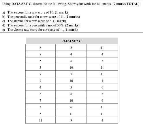 Solved Using DATA SET C, determine the following. Show your | Chegg.com