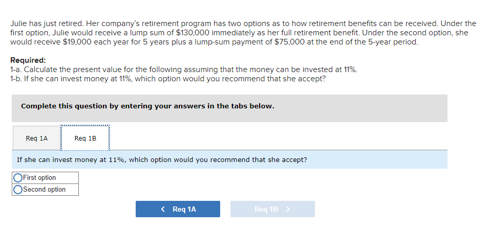 Solved Julie has just retired. Her company's retirement | Chegg.com