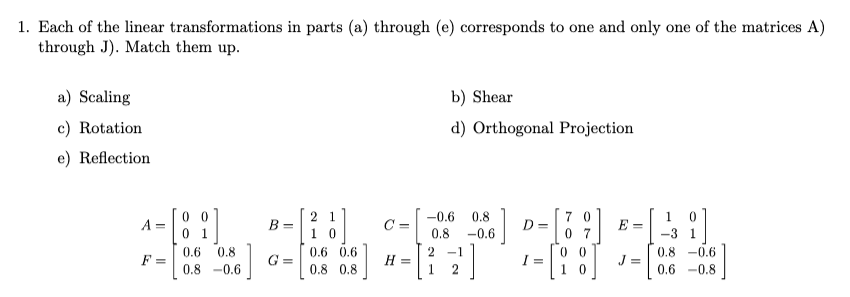 Solved 1. Each of the linear transformations in parts (a) | Chegg.com