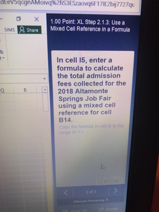 1.00 Point XL Step 2.1.3 Use a Mixed Cell Reference