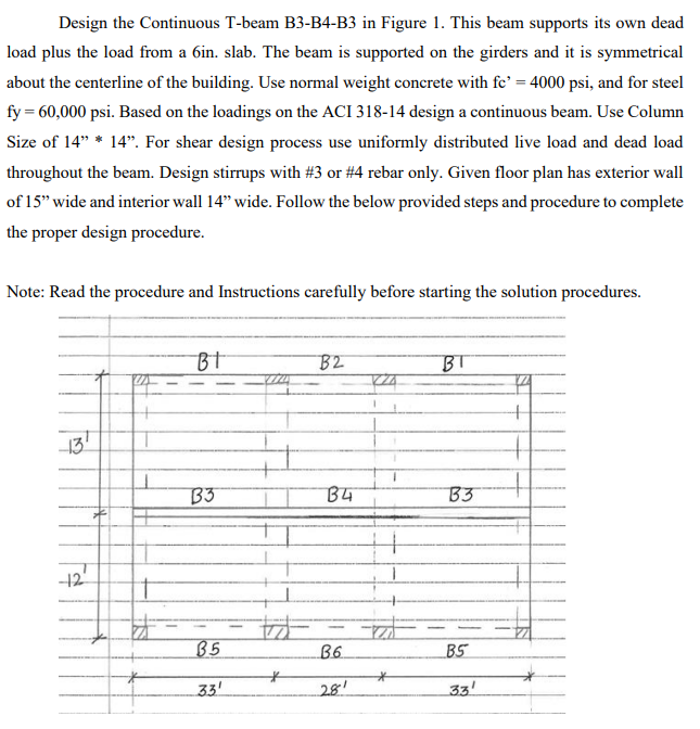 Design the Continuous Tbeam B3B4B3 in Figure 1.