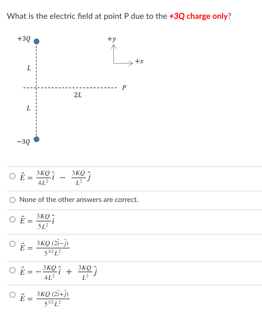Solved What is the electric field at point P due to the +3Q | Chegg.com