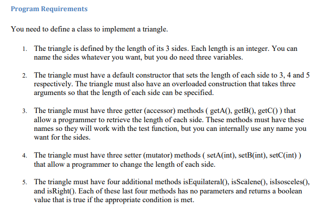 Solved Triangle Class For this lab, you will create a simple | Chegg.com