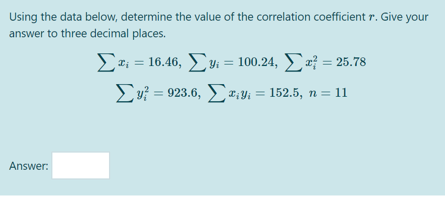 Solved Using the data below, determine the value of the | Chegg.com